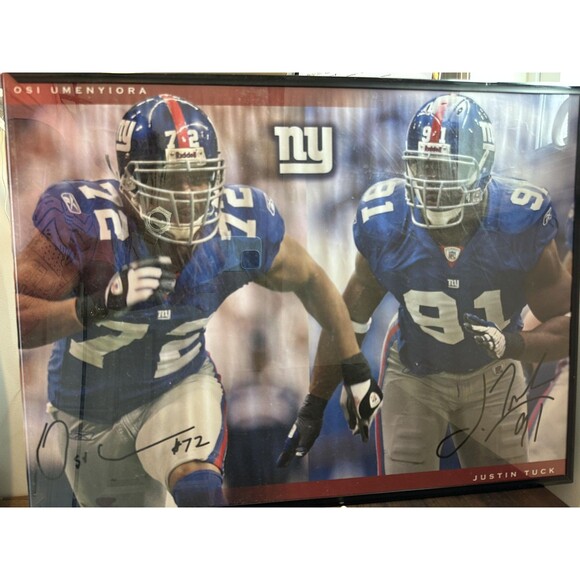 New York Giants Signed Photo NFL Football Osi Umenyiora Justin Tuck Framed 24x36 - Picture 1 of 5
